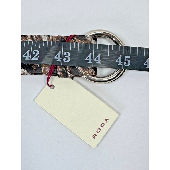 RODA Ribbon Belt Mens Unisex Medium Brown Black Animal Print Fabric D Ring Waist - Picture 6 of 7
